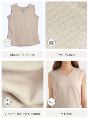 Image of SAADAA V-Neck Tops for Women| Viscose Fabric | Sleeveless Design | Relaxed Fit for Everyday Comfort | Office & Casual Wear