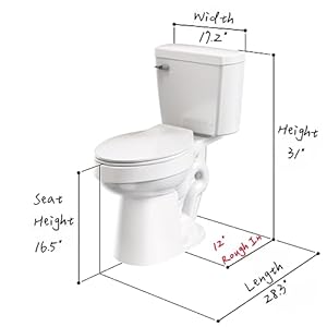 White 2-piece Elongated Toilet with Standard 12-in Rough-in, ELLAI Powerful Single Flush 1.28 GPF ADA Chair Height Toilet (Seat Included) White 2 piece Elongated Toilet with Standard 12 in Rough in ELLAI Powerful Single Flush 128 GPF ADA Chair Height Toilet Seat Included