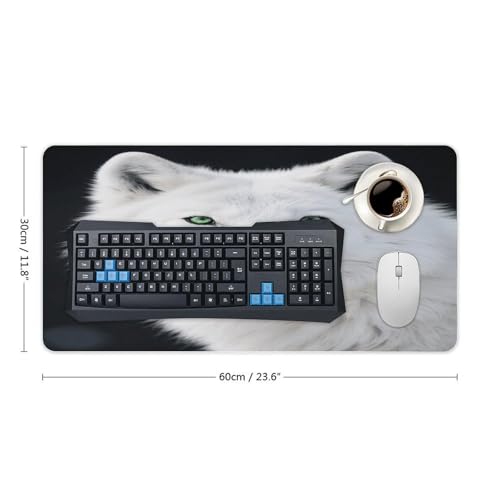 Mouse Pad Grande Estilo Lobo Blanco con Ojos Verdes miniatura 2