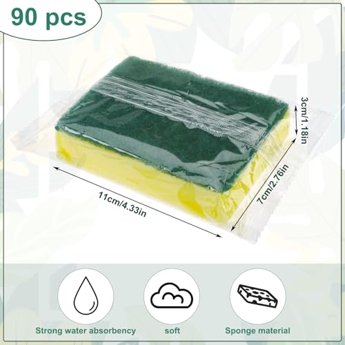 Image of 90 Pack Individually Wrapped Sponges Uncompressed Kitchen Dishwashing Non Scratch Scrouing Sponge Bulk for Hotel Car Airbnb Apartments,Green