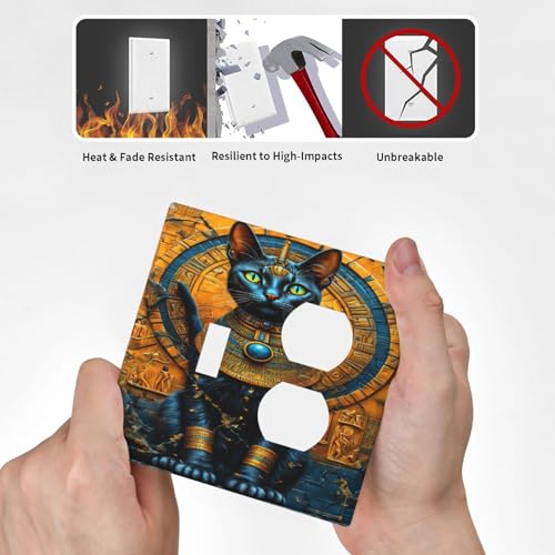 Decorative Outlet Covers Egyptian Black Cat Vintage Gold Decorated 2 Gang Wall Plate Cover Single Toggle Duplex Combo Two Switch Light Switch Cover Plate Faceplate for Home Decor