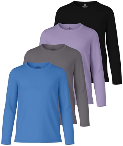 Image of Real Essentials 4 Pack: Girls' Dry-Fit Long Sleeve Crew Neck T-Shirt - Athletic Activewear Soccer Top for Teens Kids Youth