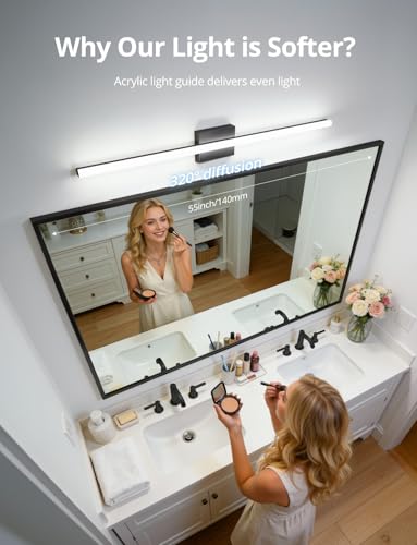 Image of Combuh 48Inch Bathroom Vanity Light Fixtures Extra Long Lighting Bar Above Mirror, Modern Black Bright 23W 2300LM Wider Coverage Slim Sleek IP44 Rustproof LED Bath Wall Sconce for Makeup Cool White