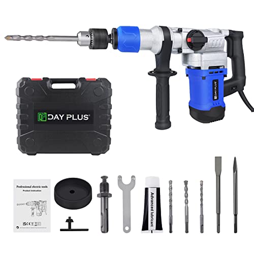 Brocas de martillo giratorio, 3 en 1 para hormigón de carga pesada, 1080 W, martillo de demolición eléctrica, kit de trituración con 3 brocas, 2 cinceles
