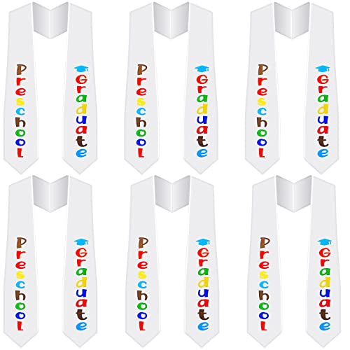 Jexine 6 Pcs Preschool Graduation Sash Kids Graduate Stole Bulk 2026 Kindergarten Gifts Unisex Graduation Stole (White)