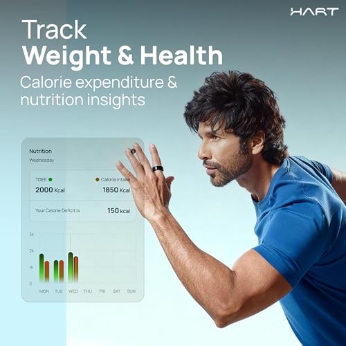 Image of HART X2 Smart Ring, 8+ Days Battery, Fitness Tracker for Sleep, Recovery, Stress, Workout, Live Heartrate, Calories, Smart Ring for Men & Women,Buy Sizing Kit First, Titanium (Gunmetal Black,12)