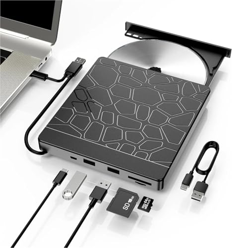 AYJYZHIAG Unidad Externa, Lector USB 3.0 Tipo C, grabadora de DVD/CD con Dos Puertos USB-A y Ranuras SD/TF for Ordenador portátil