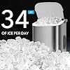 MAXEVE Ice Maker Countertop, 34LBs/24H Ice Machine, 2 Bullet Size, Fast Making 9Cubs in 5 Mins, Portable Ice Maker Machine with Self Cleaning, Ice Basket, Ice Scoop for Home/Office/Bar (Silver)