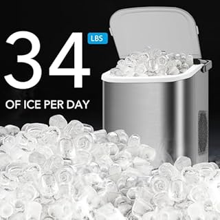 MAXEVE Ice Maker Countertop, 34LBs/24H Ice Machine, 2 Bullet Size, Fast Making 9Cubs in 5 Mins, Portable Ice Maker Machine with Self Cleaning, Ice Basket, Ice Scoop for Home/Office/Bar (Silver)