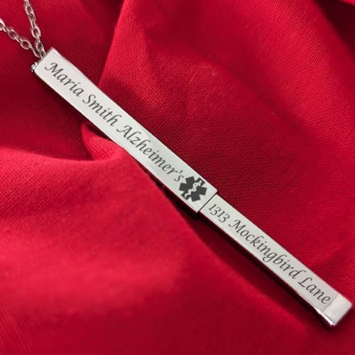 Personalized Secret Message Slide Bar Necklace Collection Custom Engraved Name, Date & Scripture Medical Alert Or Any Message You Want gift New Year's Eve jewelry3