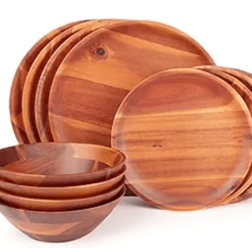 Juego de vajilla de madera de acacia, 12 piezas, juego de vajilla para 4 Juego de vajilla de madera de acacia, 12 piezas, juego de vajilla para 4