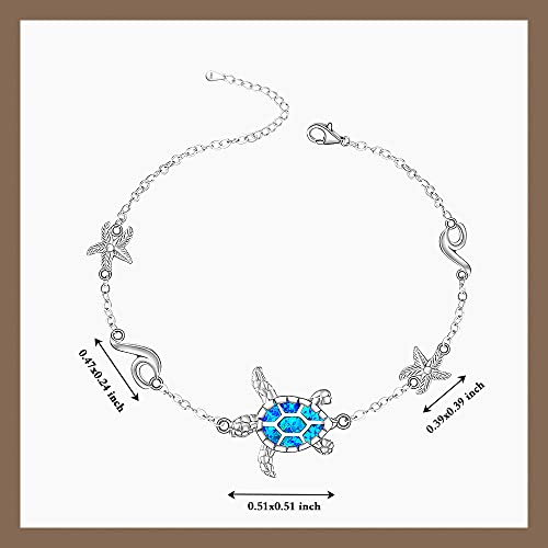 Image of Sea Turtle Ankle Bracelets for Women Blue Opal Sterling Silver Beach Starfish Octopus Conch Ocean Anklets Jewelry Gifts