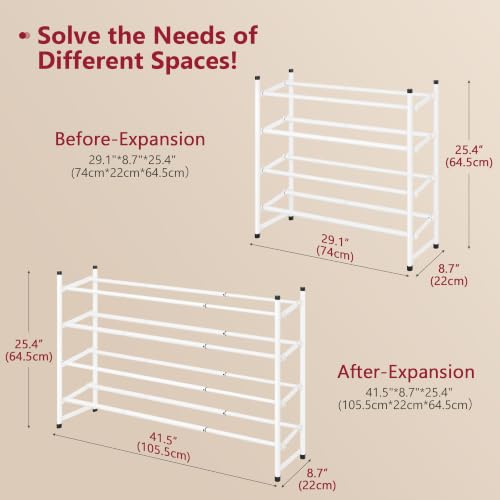 Image of Tajsoon Expandable Shoe Rack for Closet 4 Tier, 29 inch-41 inchAdjustable & Stackable Shoe Shelf Storage, Metal Shoe Rack Organizer for Front Door Entrance, Closet, Garage, Entryway, White