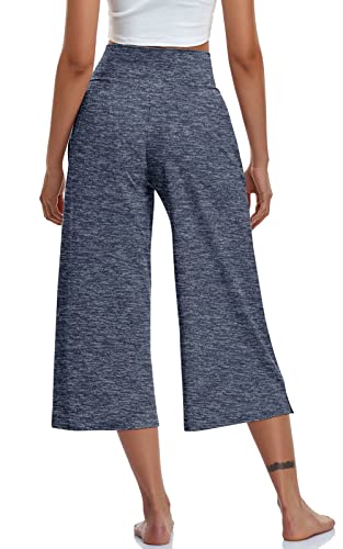 Image of TARSE Womens Casual Wide Leg Yoga Capris Crossover High Waist Capri Pants Loose Soft Pajama Pockets Sweatpants