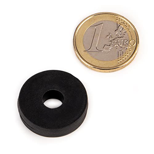 magnets4you - Potente magnete ad anello al neodimio con rivestimento in gomma | Ø 25 x 6,3 mm, diametro interno 7,5 mm | nero | magnete da avvitare, impermeabile, non arrugginisce
