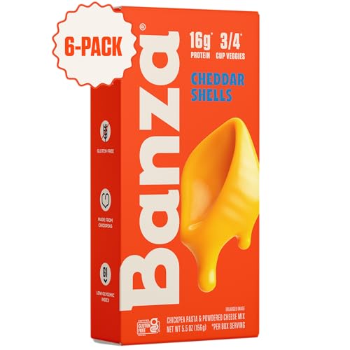 Banza Mac and Cheese, Shells with Classic Cheddar – High Protein, Gluten Free, and Lower Carb, 5.5oz (Pack of 6)