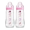 MAM Easy Active Baby Bottles 11oz, Fast Flow Skinsoft Silicone Nipple with Wide Neck Ergonomic Design, Easy to Hold, BPA-Free, Bottles with Leak-Proof Caps for 4+ Months Baby