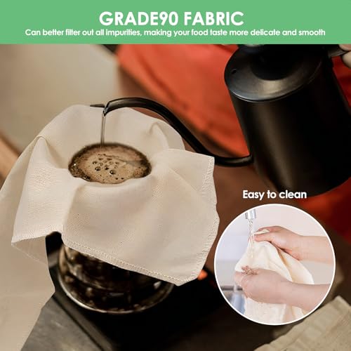 JUNFEIFLUX 12 Stück Passiertuch, 50x50CM Käsetuch, Wiederverwendbar Abseihtuch, Ungebleicht Cheesecloth für Herstellung von Käse, Saft, Joghurt, Tofu, Erdnussmilch