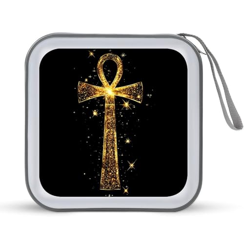 Gold Ankh Africana African Symbols CD Case Plastic DVD Case Holder Wallet Disc Storage Organizer for Car Travel
