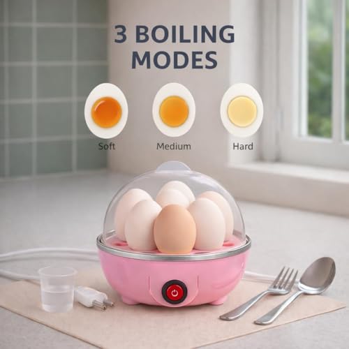 Image of Egg Boiler Electric Automatic Off 7 Egg Poacher For Steaming, Cooking, Boiling And Frying, 350 Watts (PINK)