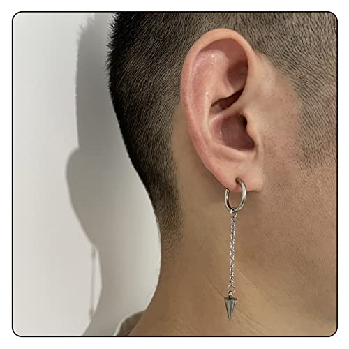 Fusamk Punk Rock Stainless Steel Cone Circle Hoop Earrings Long Chain Drop Dangle Earrings #TOP5