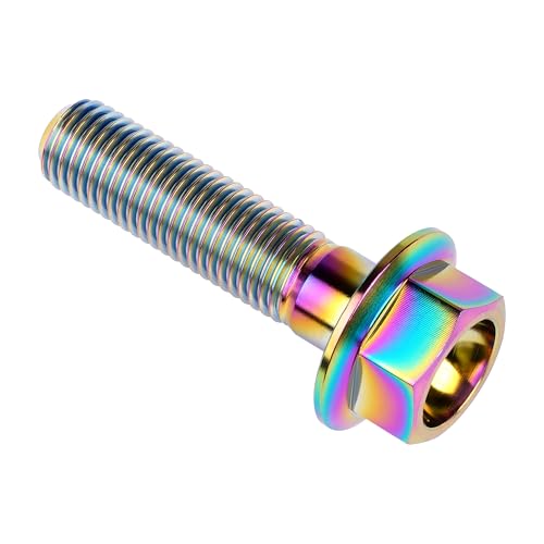 Image of Ti Screws M10 x 20 25 30 35 40 45 50 55 60 65 70 75 80 90 100mm 1.25 Pitch Titanium Flange Hex Bolt Pack of 4 (Rainbow, M10x40mm)