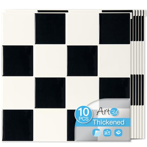 Art3d 10-Pack Heavy-Duty Peel and Stick Backsplash 12x12 Inch Self-Adhesive Wall Tile Stick on Kitchen Countertop Black & White