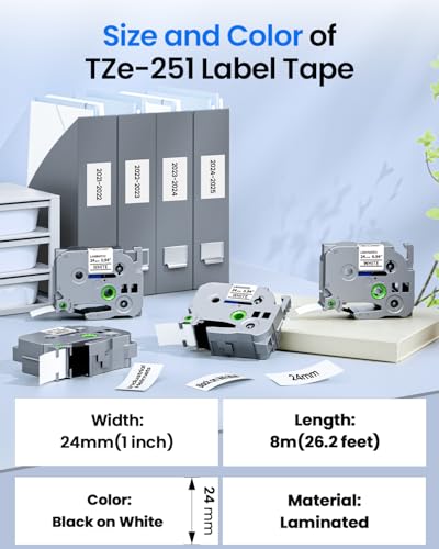 Image of TZe-251 24mm 0.94 Laminated White Tape Replace for Brother Label Maker Tape Aze-251 Compatible with P-Touch Label TZ TZe 1 inch Black on White for PT-D600 PT-D610BT PT-P710BT PTP700 Refills,4 Pack