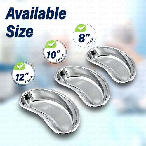 Image of OTICA Stainless Steel Kidney Tray 12'' Medium Kidney Shaped Emesis Basin Surgical Medical Tray pan Bowls Reusable Metal Kidney Dish Dental Lab Instruments Bathroom Soiled Dressings Medic Waster