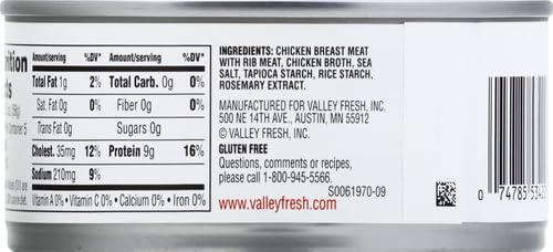 Image of Valley Fresh 100% Natural Chicken Breast with Rib Meat in Broth, 10 Ounce