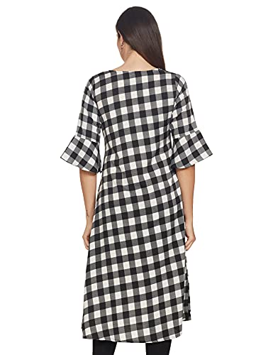 Image of Women's Crepe Printed A-line Kurti(ALC9099 Black XXL)
