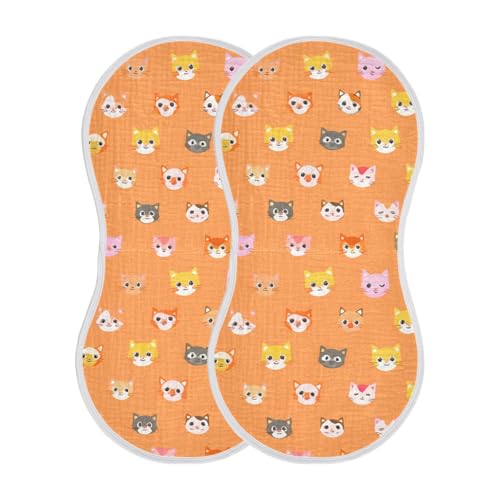 4 Pack Baby Burp Cloths, Soft Absorbent Burping Cloths for Babies, Cotton Milk Spit Up Rags, Large Size for Newborns, Baby Boys and Girls (Peach Cat Faces)3