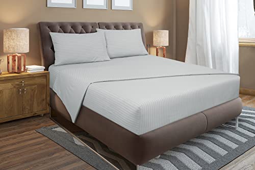 Image of ROYALE LINENS 3 Piece Twin Sheets Set - Soft Brushed 1800 Microfiber Bedding - 1 Fitted, 1 Flat Sheet, 1 Pillow case - Wrinkle Free & Fade Resistant - Hotel Luxury Bed Sheets (Stripe Silver, Twin)
