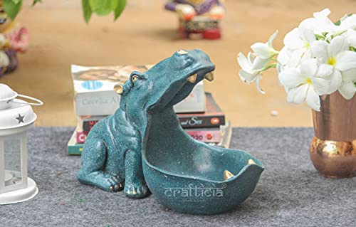 Image of Resin Big Mouth Hippopotamus Showpiece As Storage Hippo Animal Statue Home Interior Decor (27.5X15X20 cm, Blue)