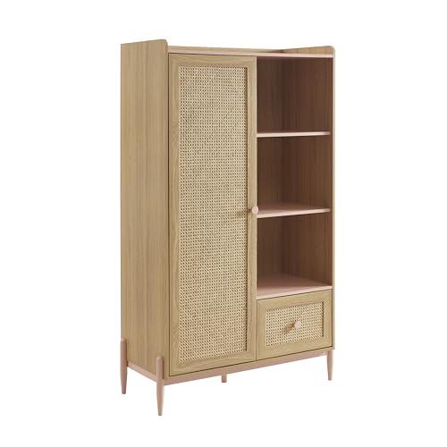 BAÏTA - Armoire Pablo Rose et cannage rotin 1 Porte et 1 tiroir