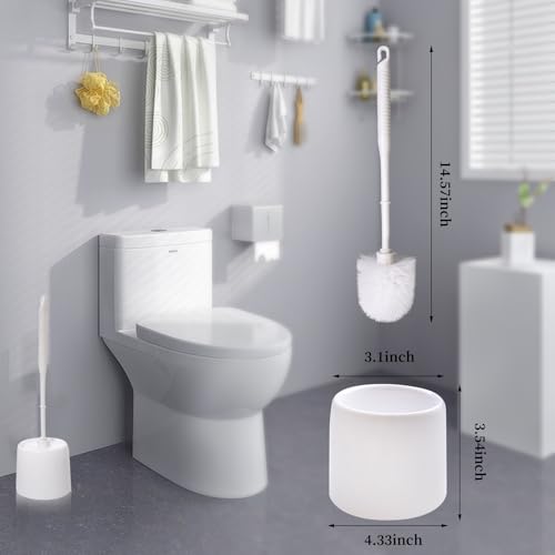 Image of 14 Sets Toilet Brush and Holder Set 14.57 Height Bathroom Cleaning Brush with Caddy, Toilet Bowl Scrubber for Deep Cleaning(White)