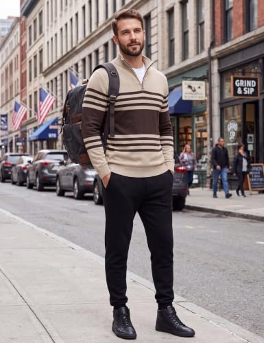Image of COOFANDY Men's Quarter Zip Up Sweaters Slim Fit Lightweight Mock Pullover