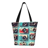 KLJnmbb Retro-Kamera-Kollektion, Druck, funktionale Umhängetasche, Reisen, Strand, trendige Handtasche, Alltag, Urlaub, Arbeit, Sommer