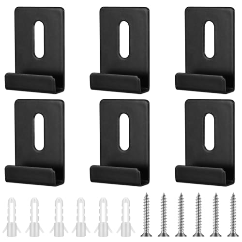 Ymapinc 6 ganchos de metal para espejo, 1/4 de canal ancho, soportes para colgar en pared, soportes negros con tornillos