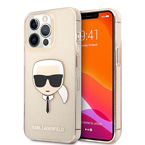 KARL LAGERFELD KLHCP13LKHTUGLGO Coque de Protection pour iPhone 13 Pro / 13 6,1" Motif tête de Karl à Paillettes dorées