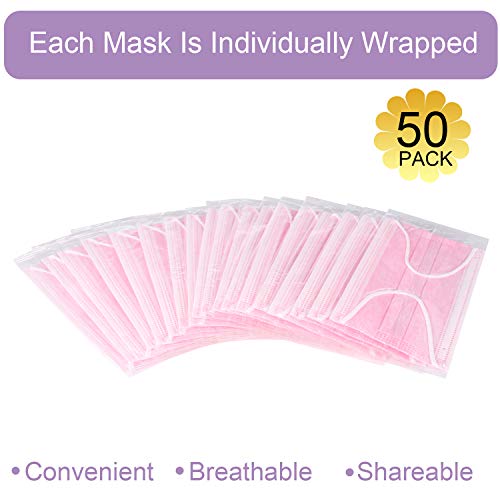 SevJink 100pcs Disposable Face Mask Pink Individually