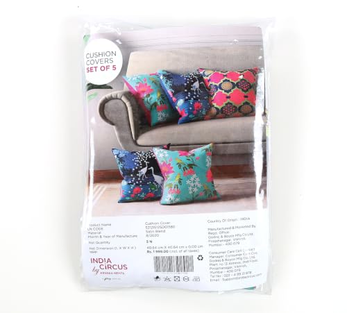 Image of India Circus by Krsnaa Mehta Blooms & Swans Multicolor Satin Blend Cushion Pillow Covers Set of 5 (16 x 16 Inches)