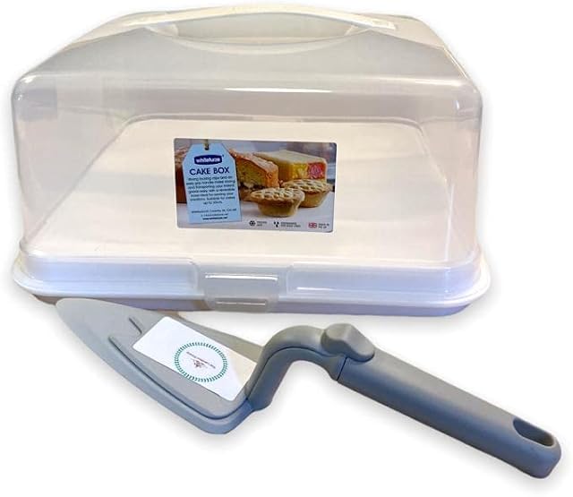 Whitefurze Cake Box, 12 Inch Square Cake Carrier, BPA Free Plastic Cake Container with Lid, Cake Storage with Cake Slicer Server