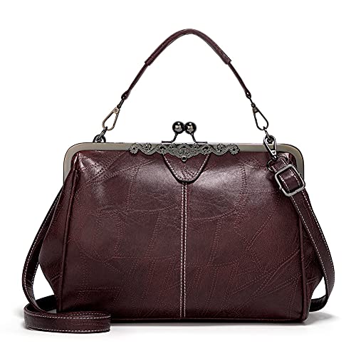 Rourou Retro Hollow Handbag For Women Pu Leather Shoulder Bag Evening Clutch Bag Kiss Lock Closure Crossbody Bag Purse #TOP13