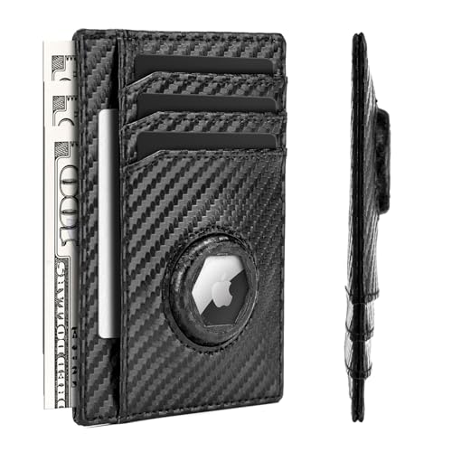 oriver AirTag Wallet for Men, Slim RFID Blocking Front Pocket Credit Card Mens Wallet Holds 8 Cards & Cash, Minimalist Small Wallet with AirTag Holder,Gift for Men(Carbon Fiber Black)