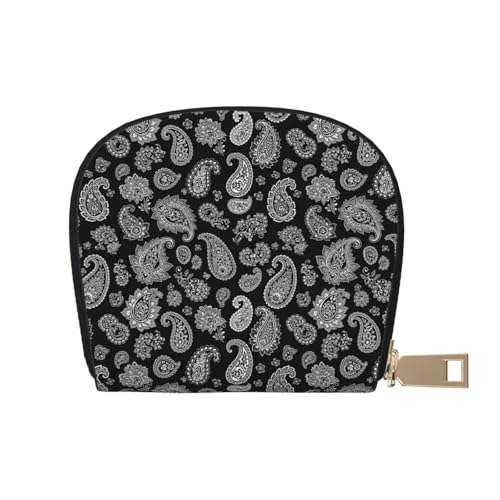 Credit Card Holder classic paisley black Small RFID Wallet Slim Leather Card Organizer Case with Zipper