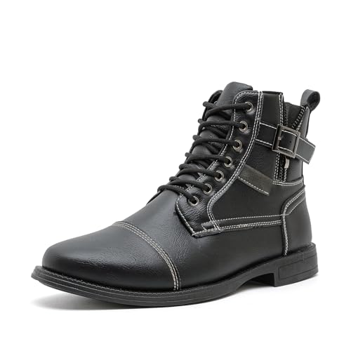 Image of AMAPO Men Oxford Boots, Buckle Dress Boot, Casual Men Boots Lace-Up Side Zipper