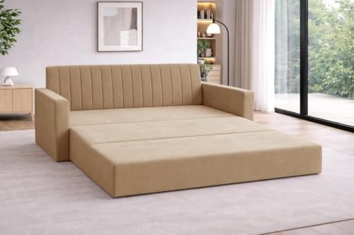 Image of Rosebell Foldable Sofa-Cum-Bed | Three-in-One Sofa Couch with Armrest | Modern Fabric Sofa for Living Room, Bedroom & Office-Golden-Color