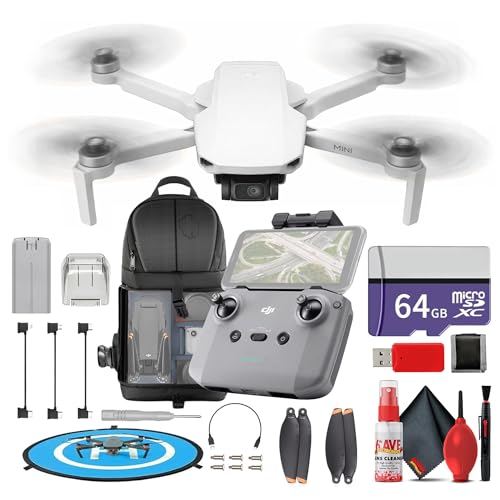 DJI Mini 4K Lightweight UHD Drone Under 249g | 12MP Camera 3-Axis Gimbal 10 km Video Transmission 31-Min Flight Time | For Beginners & Travel Photography + 64GB Card + BackPack + Landing Pad +More