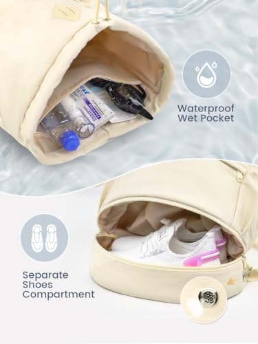 Image of RHDZO Drawstring Gym Backpack with Shoe Compartment and Wet Pocket, Beige